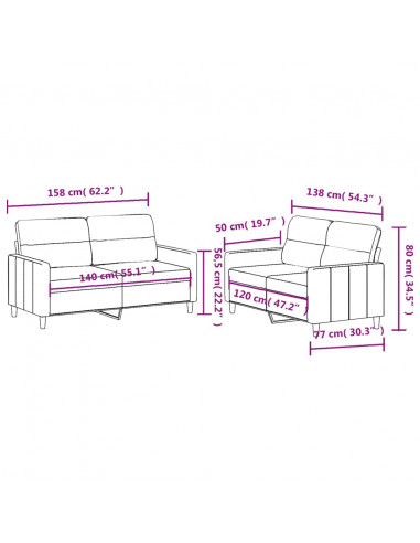 Set di Divani 2 pz con Cuscini Giallo Chiaro in Tessuto