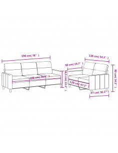 Set di Divani 2 pz con Cuscini Grigio Chiaro in Tessuto