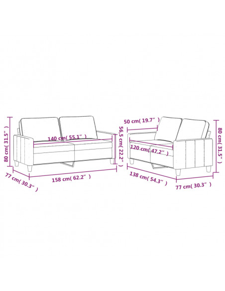 Set di Divani 2 pz con Cuscini Grigio Chiaro in Velluto