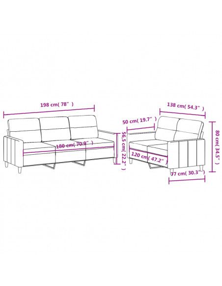 Set di Divani 2 pz con Cuscini Grigio Scuro in Tessuto