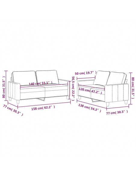 Set di Divani 2 pz con Cuscini Grigio Scuro in Velluto