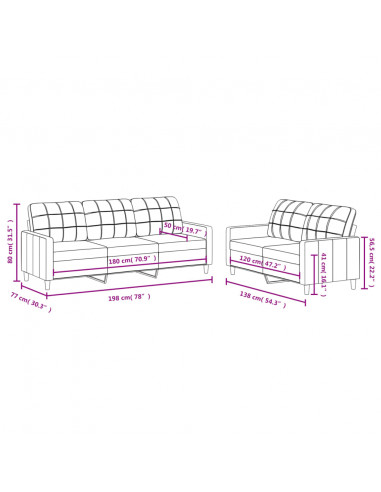 Set di Divani 2 pz con Cuscini Marrone in Tessuto