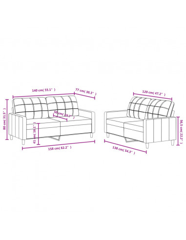 Set di Divani 2 pz con Cuscini Marrone in Tessuto