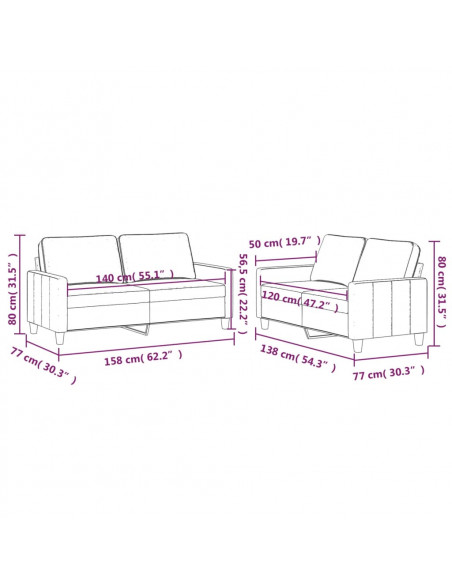Set di Divani 2 pz con Cuscini Marrone in Velluto