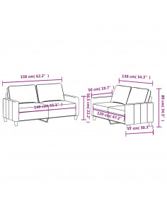 Set di Divani 2 pz con Cuscini Nero in Tessuto