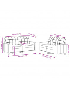 Set di Divani 2 pz con Cuscini Nero in Tessuto