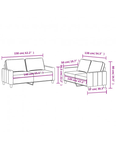 Set di Divani 2 pz con Cuscini Rosso Vino in Tessuto
