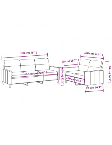 Set di Divani 2 pz con Cuscini Tortora in Tessuto