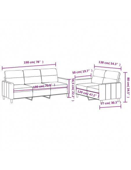 Set di Divani 2 pz con Cuscini Tortora in Tessuto