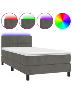 Letto a Molle con Materasso e LED Grigio Scuro 100x200 cm 2