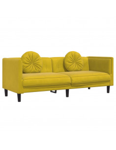 Set di Divani 3 pz con Cuscini Giallo in Velluto 2