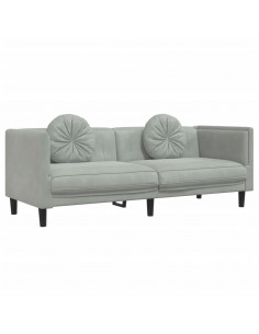 Set di Divani 3 pz con Cuscini Grigio Chiaro in Velluto