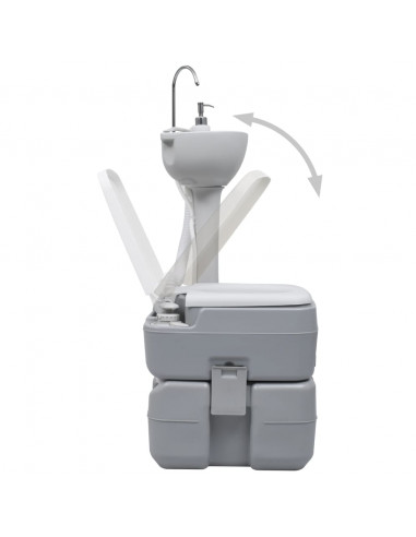 Set WC Portatile da Campeggio e Lavandino con Supporto Grigio