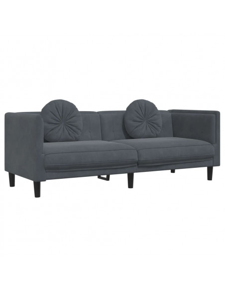 Set di Divani 3 pz con Cuscini Grigio Scuro in Velluto