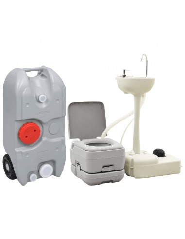 Set Toilette Portatile Campeggio Supporto Lavamani Tanica Acqua