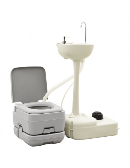 Set Toilette Portatile Campeggio Supporto Lavamani Tanica Acqua