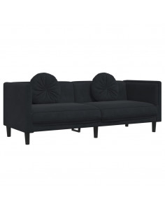 Set di Divani 3 pz con Cuscini Nero in Velluto 2