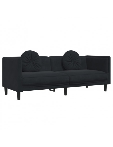 Set di Divani 3 pz con Cuscini Nero in Velluto