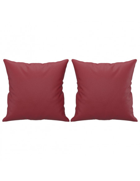 Set di Divani 3 pz con Cuscini Rosso Vino in Similpelle