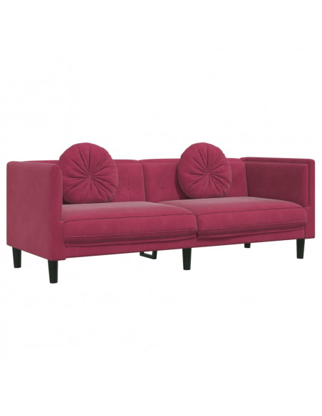 Set di Divani 3 pz con Cuscini Rosso Vino in Velluto