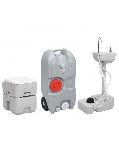 Set Toilette Portatile Campeggio Supporto Lavamani Tanica Acqua