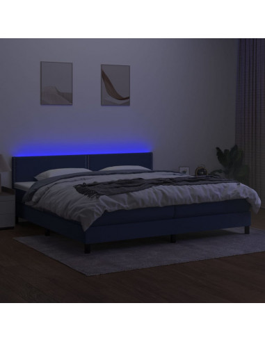 Letto a Molle Materasso e LED Blu 200x200cm in Tessuto