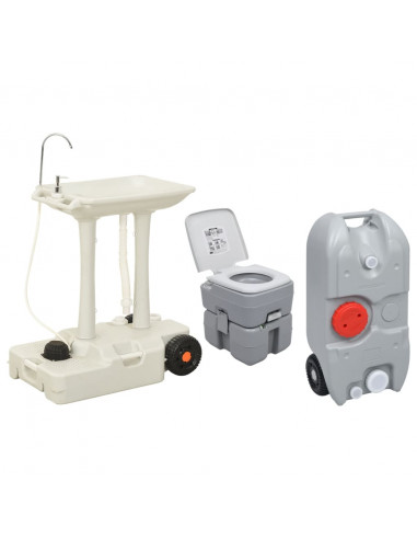 Set Toilette Portatile Campeggio Supporto Lavamani Tanica Acqua