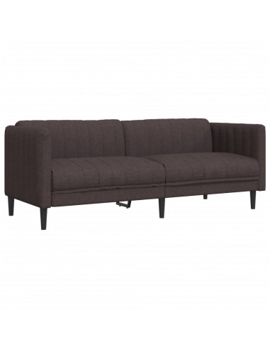 Set di Divani 3 pz Marrone Scuro in Tessuto