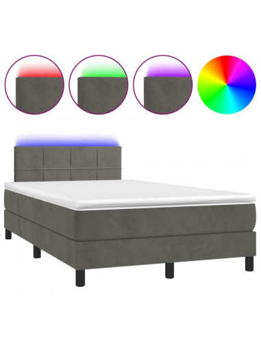 Letto a Molle Materasso e LED Grigio Scuro 120x190cm in Velluto