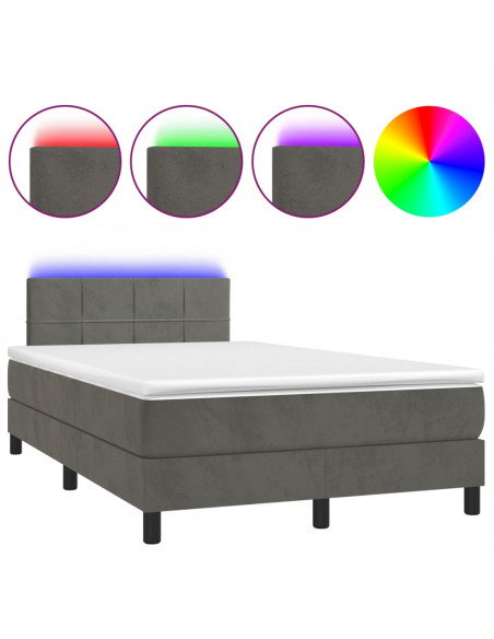 Letto a Molle Materasso e LED Grigio Scuro 120x190cm in Velluto