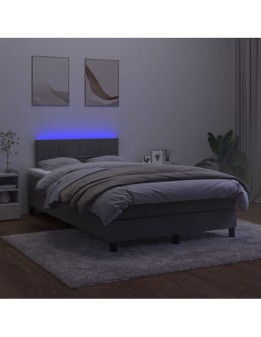 Letto a Molle Materasso e LED Grigio Scuro 120x190cm in Velluto