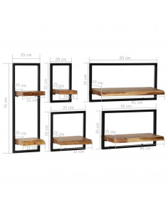 Set di Mensole 5 pz in Legno Massello di Acacia e Acciaio