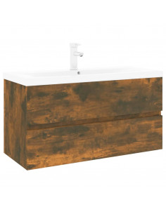 Mobile Bagno con Lavabo Integrato Rovere Fumo Legno Multistrato 2