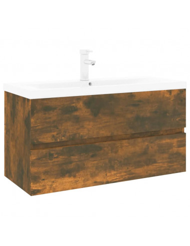 Mobile Bagno con Lavabo Integrato Rovere Fumo Legno Multistrato