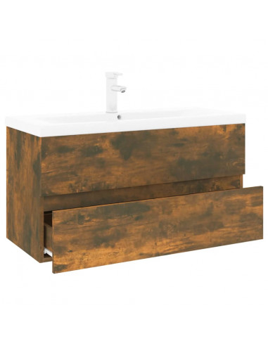 Mobile Bagno con Lavabo Integrato Rovere Fumo Legno Multistrato