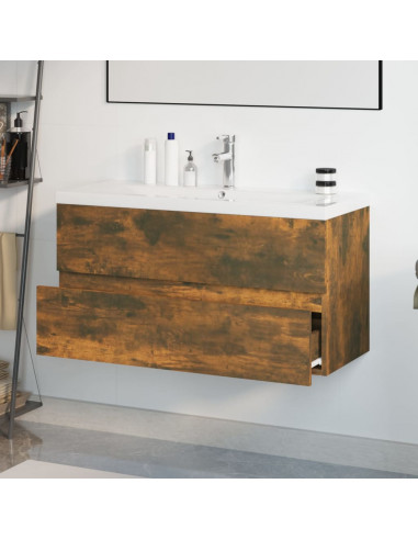 Mobile Bagno con Lavabo Integrato Rovere Fumo Legno Multistrato