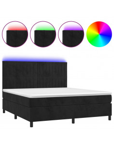 Letto a Molle con Materasso e LED Nero 160x200 cm in Velluto 2