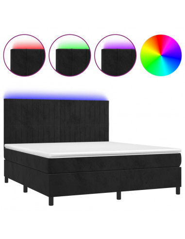 Letto a Molle con Materasso e LED Nero 160x200 cm in Velluto
