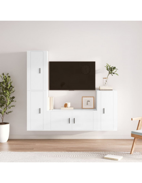 Set di Mobili Porta TV 4 pz Bianco Lucido in Legno Multistrato