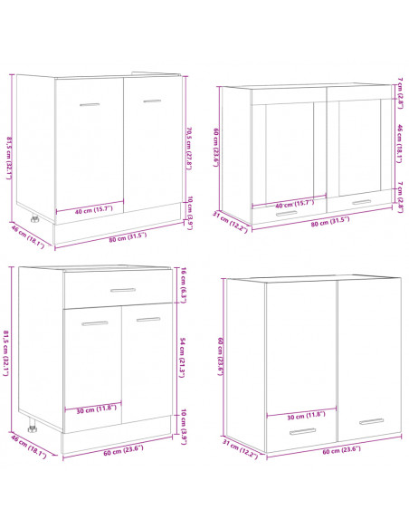 Set di Mobili Porta TV 4 pz Rovere Sonoma in Truciolato