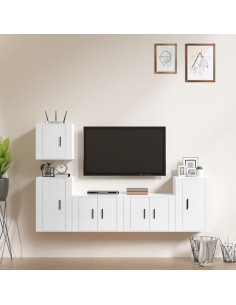 Set di Mobili Porta TV 5 pz Bianco Lucido in Legno Multistrato 2