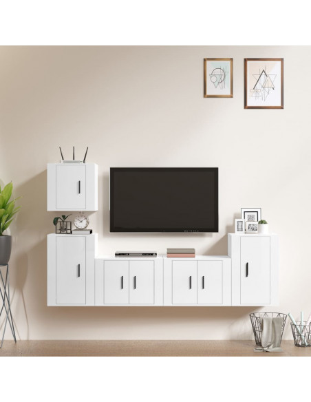 Set di Mobili Porta TV 5 pz Bianco Lucido in Legno Multistrato