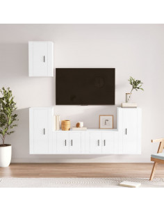 Set di Mobili Porta TV 5 pz Bianco Lucido in Legno Multistrato 2