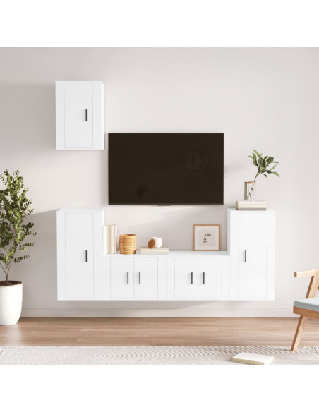 Set di Mobili Porta TV 5 pz Bianco Lucido in Legno Multistrato