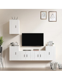 Set di Mobili Porta TV 5 pz Bianco Lucido in Legno Multistrato 2