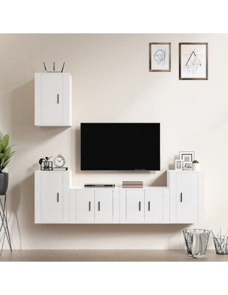 Set di Mobili Porta TV 5 pz Bianco Lucido in Legno Multistrato