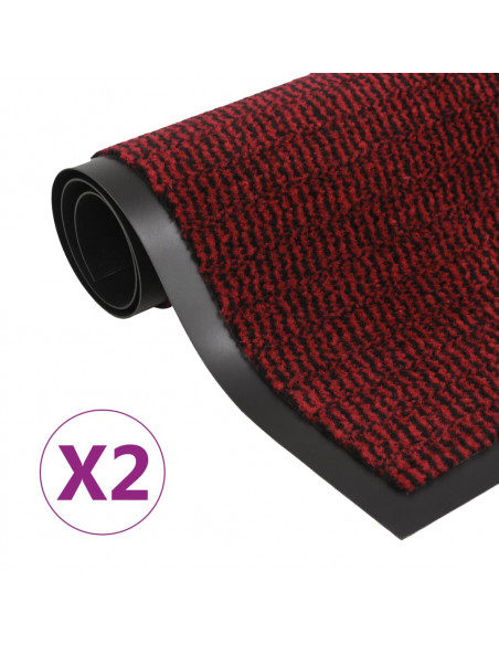Tappeti Antipolvere 2 pz Rettangolari Trapuntati 40x60 cm Rossi