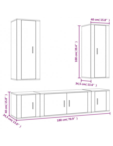 Set di Mobili Porta TV 5 pz Bianco Lucido in Legno Multistrato
