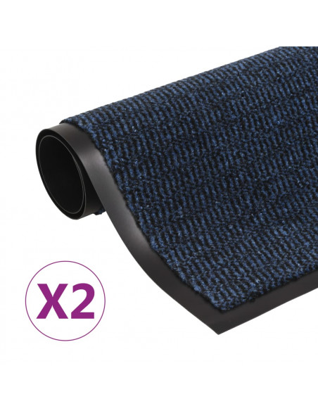 Tappeti Antipolvere 2 pz Rettangolari Trapuntati 60x90 cm Blu