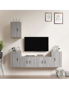 Set di Mobili Porta TV 5 pz Grigio Sonoma in Legno Multistrato 2
